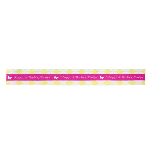 3e verjaardag naam roze wit vlinderlint lint (Voorkant)