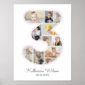 3e Verjaardag Nummer 3 Fotocollage Kinder kinderka Poster (Voorkant)