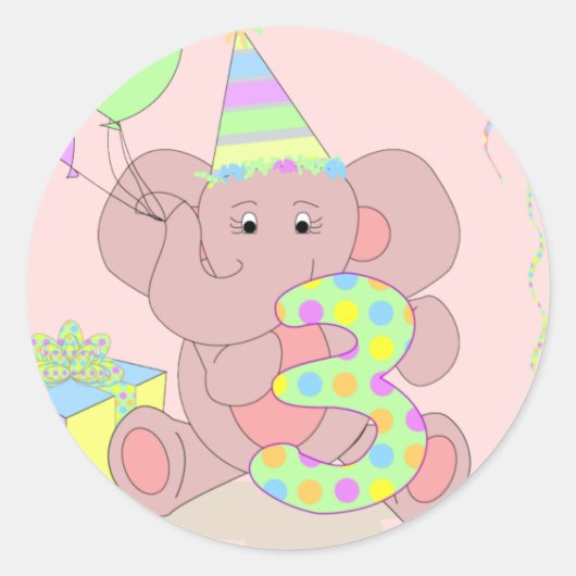 3e verjaardag Olifant Sticker voor Meisjes (Voorkant)