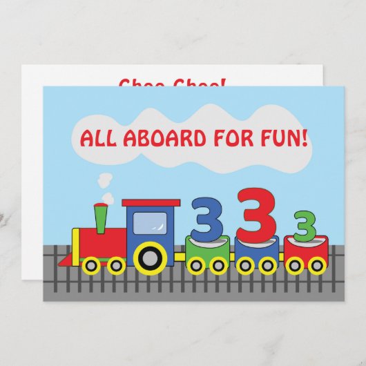 3e verjaardag Party Uitnodiging Trein Personaliser (Voorkant / Achterkant)