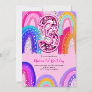 3e verjaardag Rainbow Fun Glitter Kaart