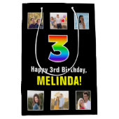3e verjaardag: Regenboog "3", aangepaste foto's & Medium Cadeauzakje (Voorkant)