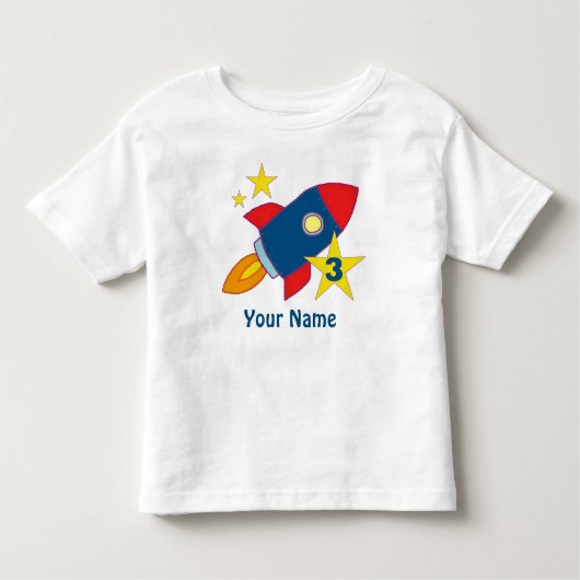 3e verjaardag Rocket Ship gepersonaliseerd T-shirt (Voorkant)