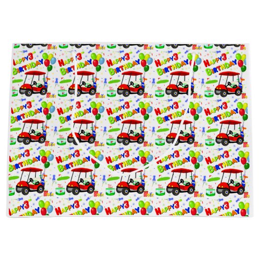 3e Verjaardag Rode Golfkar Jongenspatroon Groot Cadeauzakje (Voorkant)