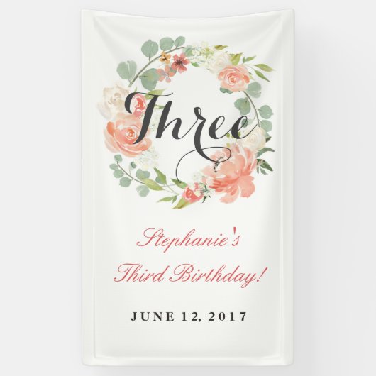 3e verjaardag - Roze Floral met drie banners (Verticaal)