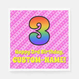 3e verjaardag: Roze strips & harten, regenboognr.  Servet