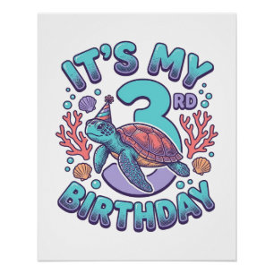 3e verjaardag Schildpad Vintage Gravure Ontwerp_1 Perfect Poster