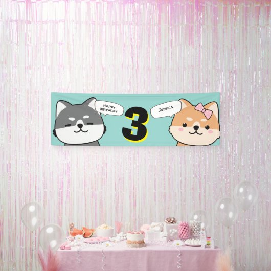 3e verjaardag  Shiba Inu Puppies Spandoek (Feest)