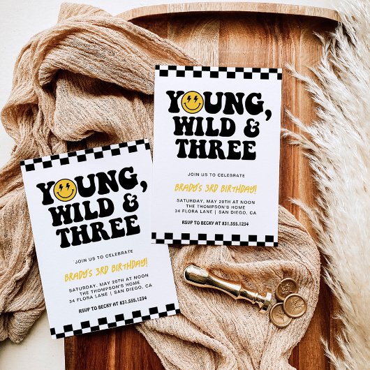 3e verjaardag Smiley Gezicht Bolt, Jong, Wild & Dr Kaart