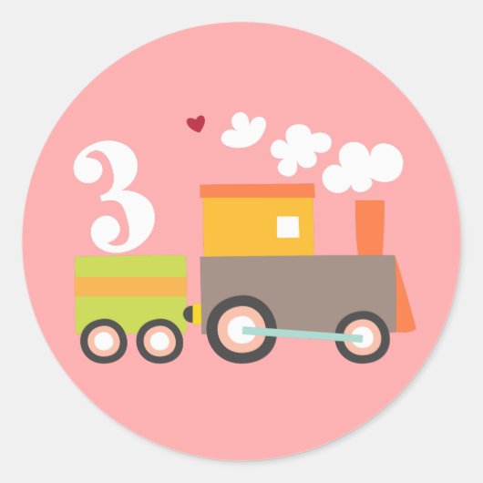 3e Verjaardag Trein Sticker/Cupcake Topper Ronde Sticker (Voorkant)