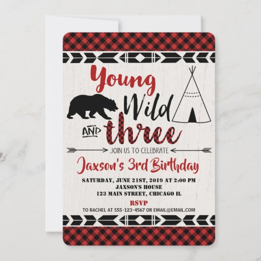 3e verjaardag uitnodiging Boy Wild Three beer (Voorkant)