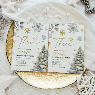 3e verjaardag uitnodiging, winter drie verjaardag kaart