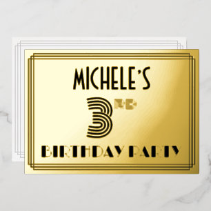 3e verjaardag van de Art Deco Style "3" en naam Folie Uitnodiging