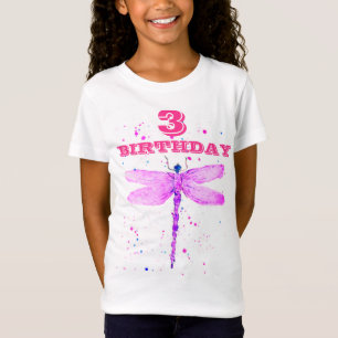 3e verjaardag van de roze dragonfly-meisjes t-shirt