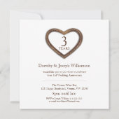 3e verjaardag van het lederhuwelijk bruin hart kaart (Achterkant)