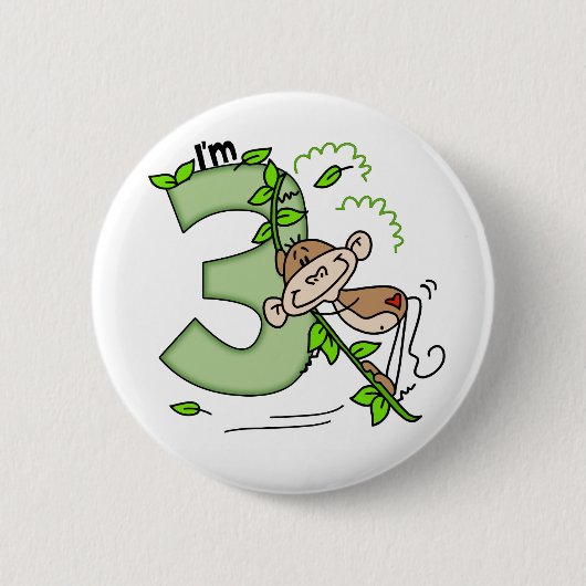 3e verjaardag van tekenaap aap ronde button 5,7 cm (Voorkant)