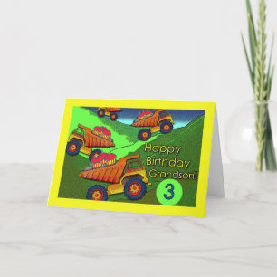 3e verjaardag voor kleinzoon, dumptrucks, cupcakes kaart
