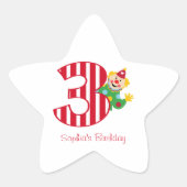 3e Verjaardag Waving Circus Clown Star Stickers (Voorkant)