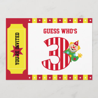 3e verjaardag Waving Circus Clown Uitnodiging