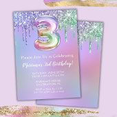 3e verjaardagsfeest uitnodiging paars roze glitter