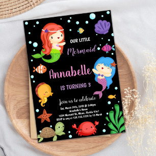 3ème Black Mermaids Invitations d'anniversaire