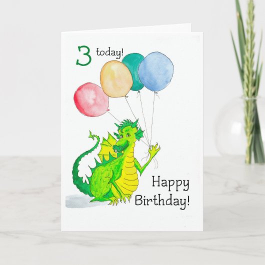 3ème carte d'anniversaire gaie de dragon vert (Devant)