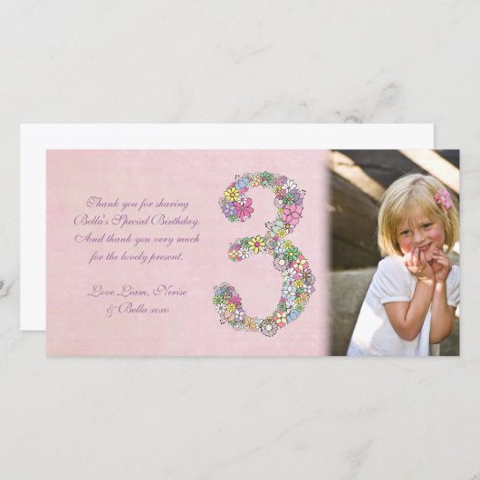 3ème carte photo de Merci d'anniversaire de filles (Devant / Derrière)