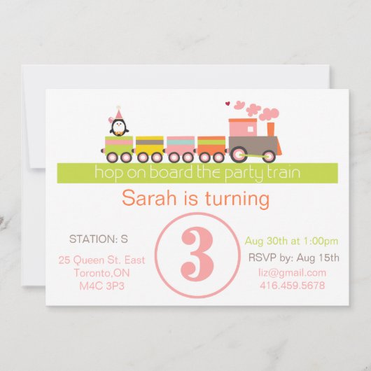 3ème Invitation de train d'anniversaire (fille) (Devant)