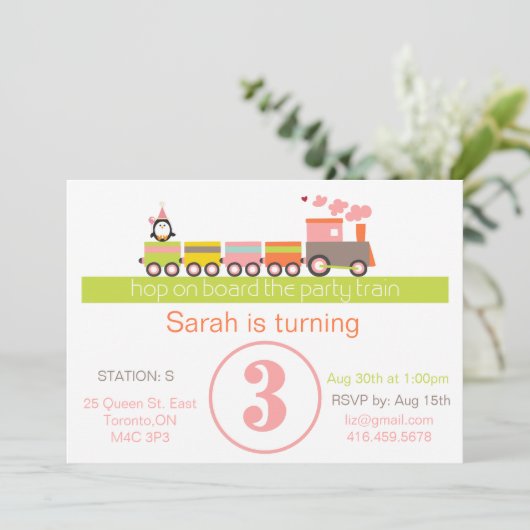 3ème Invitation de train d'anniversaire (fille) (Debout devant)