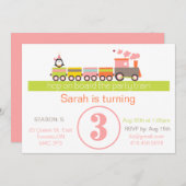 3ème Invitation de train d'anniversaire (fille) (Devant / Derrière)