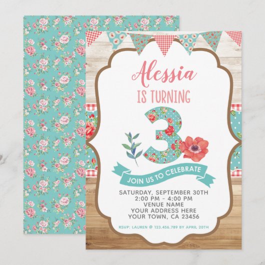 3ème invitation florale chic minable (Devant / Derrière)