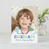 3ème Invitation vert-bleu de photo de confettis (Debout devant)