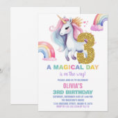 3ème Rainbow Unicorn Birthday Invitations Parties (Devant / Derrière)