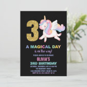 3ème Rainbow Unicorn Invitations Anniversaire Noir (Debout devant)