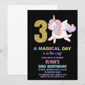 3ème Rainbow Unicorn Invitations Anniversaire Noir (Devant / Derrière)