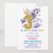 3ème Rainbow Unicorn Invitations Anniversaire Vol (Devant / Derrière)