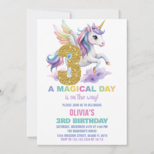 3ème Rainbow Unicorn Invitations Anniversaire Vol