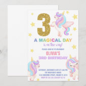 3ème Rainbow Unicorn Invitations Anniversaire Vol (Devant / Derrière)