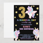 3ème Rainbow Unicorn Invitations Anniversaire Vol (Devant / Derrière)