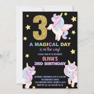3ème Rainbow Unicorn Invitations Anniversaire Vol
