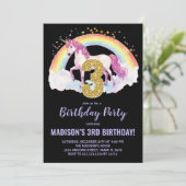 3ème Rainbow Unicorn Invitations d'anniversaire (Debout devant)