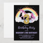 3ème Rainbow Unicorn Invitations d'anniversaire (Devant / Derrière)