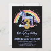 3ème Rainbow Unicorn Invitations d'anniversaire (Devant)