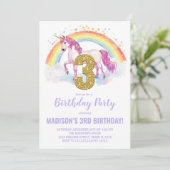 3ème Rainbow Unicorn Invitations d'anniversaire (Debout devant)