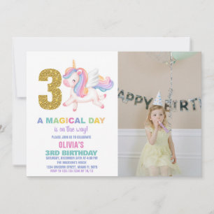 3ème Rainbow Unicorn Invitations d'anniversaire av