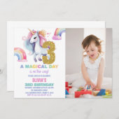 3ème Rainbow Unicorn Invitations d'anniversaire av (Devant / Derrière)