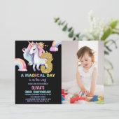 3ème Rainbow Unicorn Invitations d'anniversaire av (Debout devant)