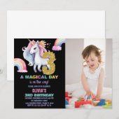 3ème Rainbow Unicorn Invitations d'anniversaire av (Devant / Derrière)