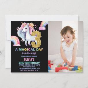3ème Rainbow Unicorn Invitations d'anniversaire av