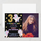 3ème Rainbow Unicorn Invitations d'anniversaire av (Devant / Derrière)